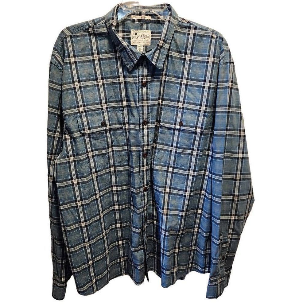 Lucky Brand Mens Casual Button Down Shirt Plaid Saturday Stretch Untucked Fit Bl